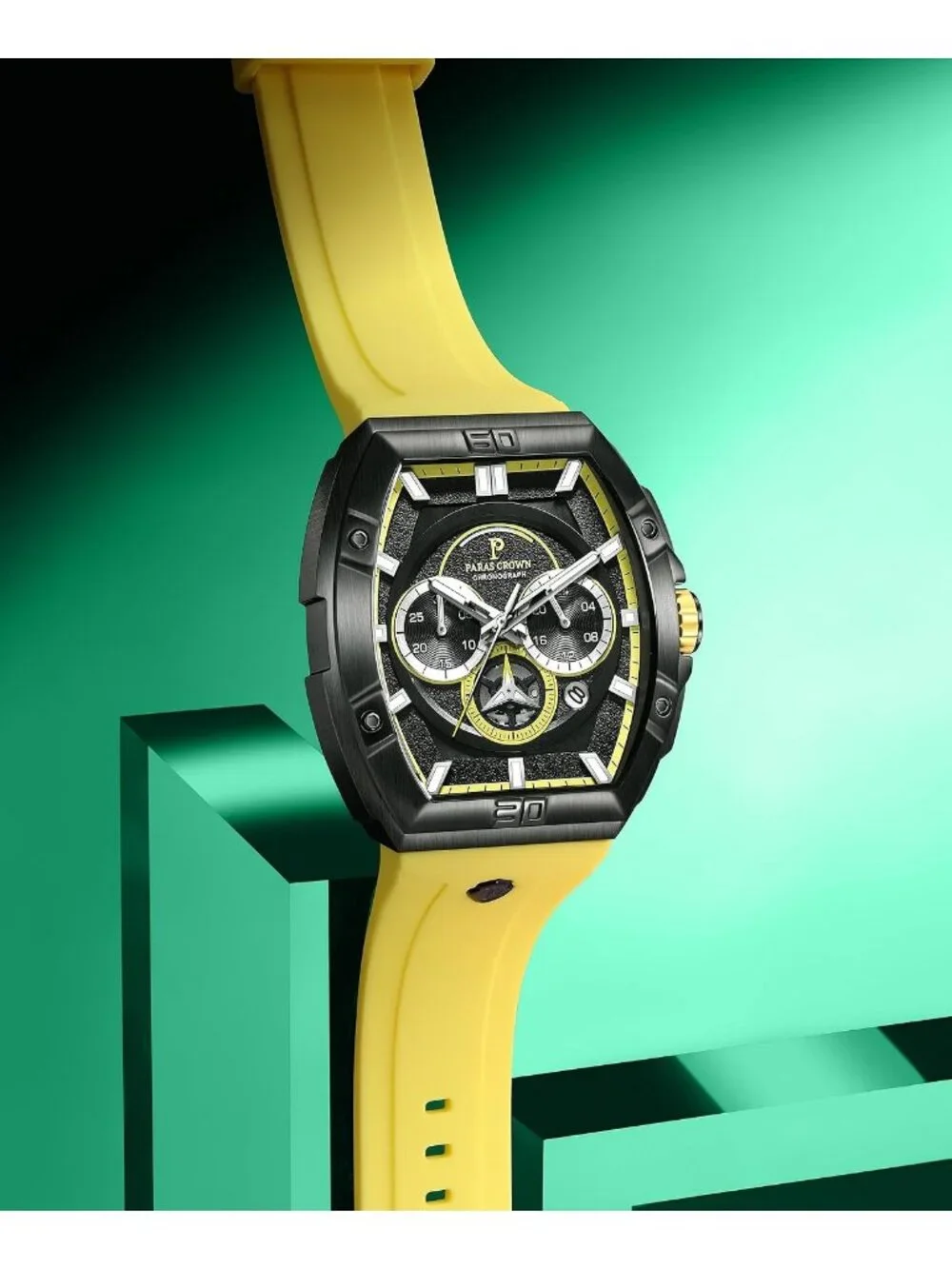 Men's Yellow 5ATM Waterproof Quartz Luxury Chronograph Analog Wrist Watches